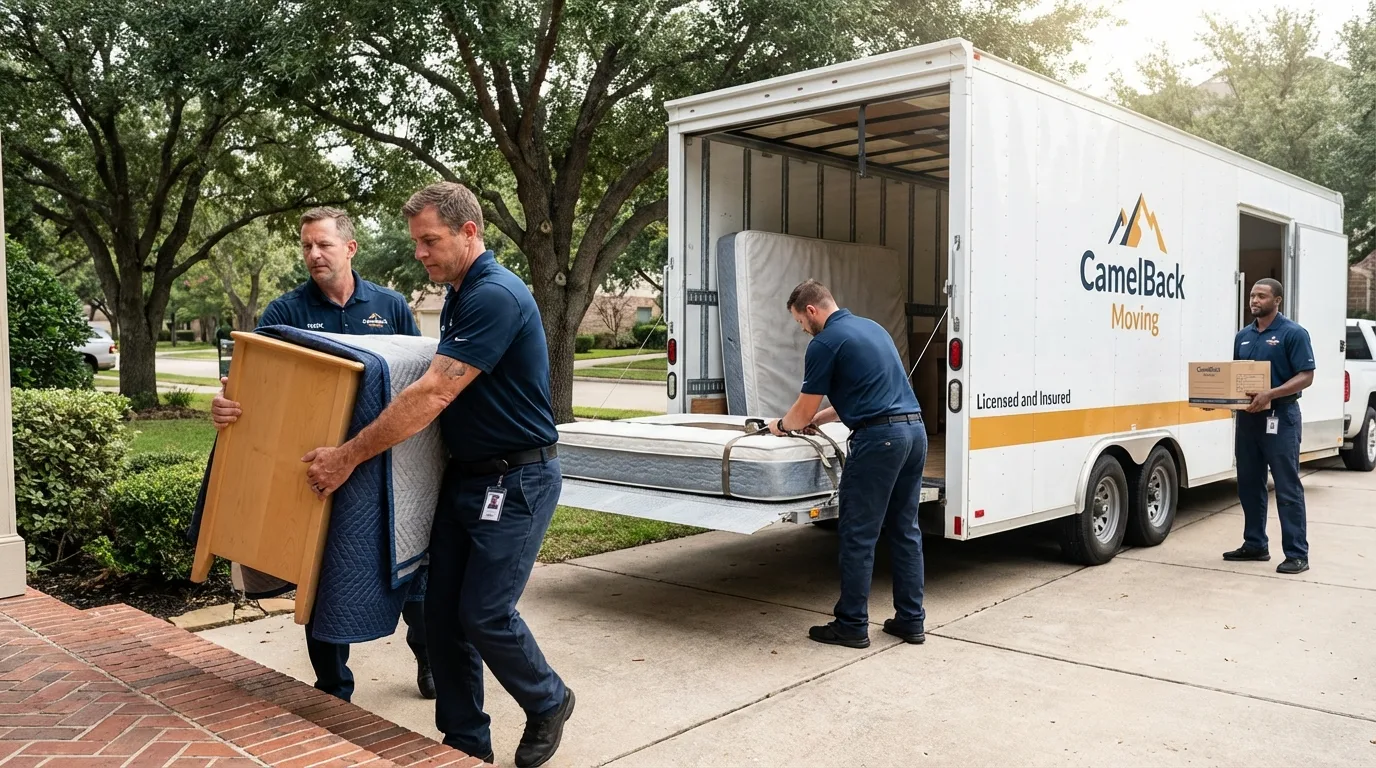 Crew loading residential truck for cross-state move from Twin Lake, MI