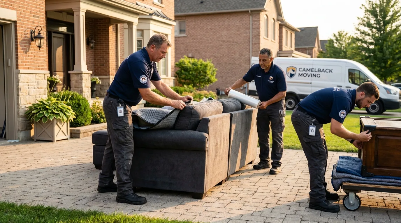Large estate moving crew wrapping furniture in Twin Lake, MI