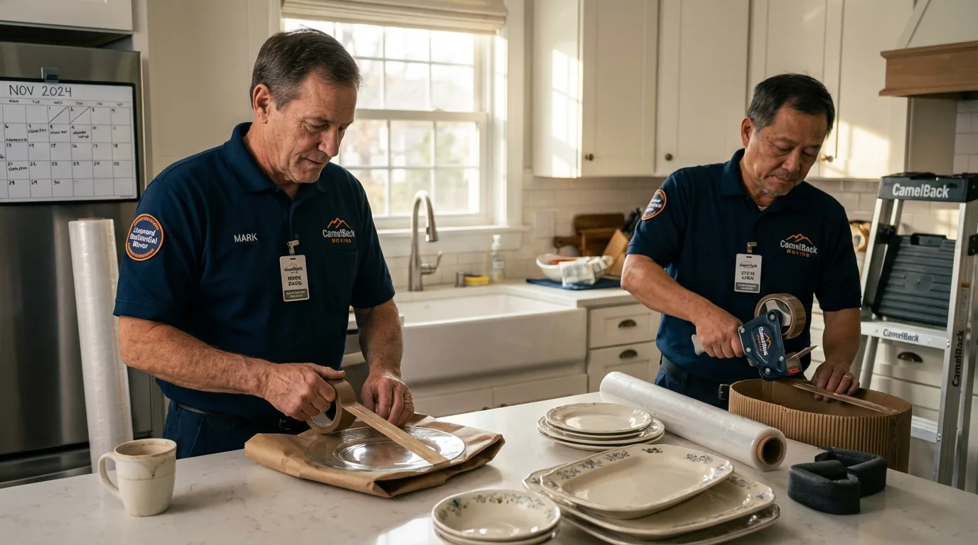 Professional crew packing kitchen dishware in Twin Lake, MI